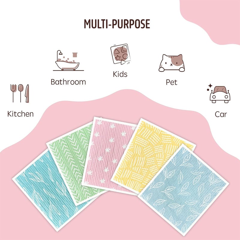 Augine Swedish Dishcloths for Kitchen, 5 Pack Reusable Paper Towels Washable, Super Absorbent Swedish Dish Cloths, Non-Scratch, No Odor - Image 5